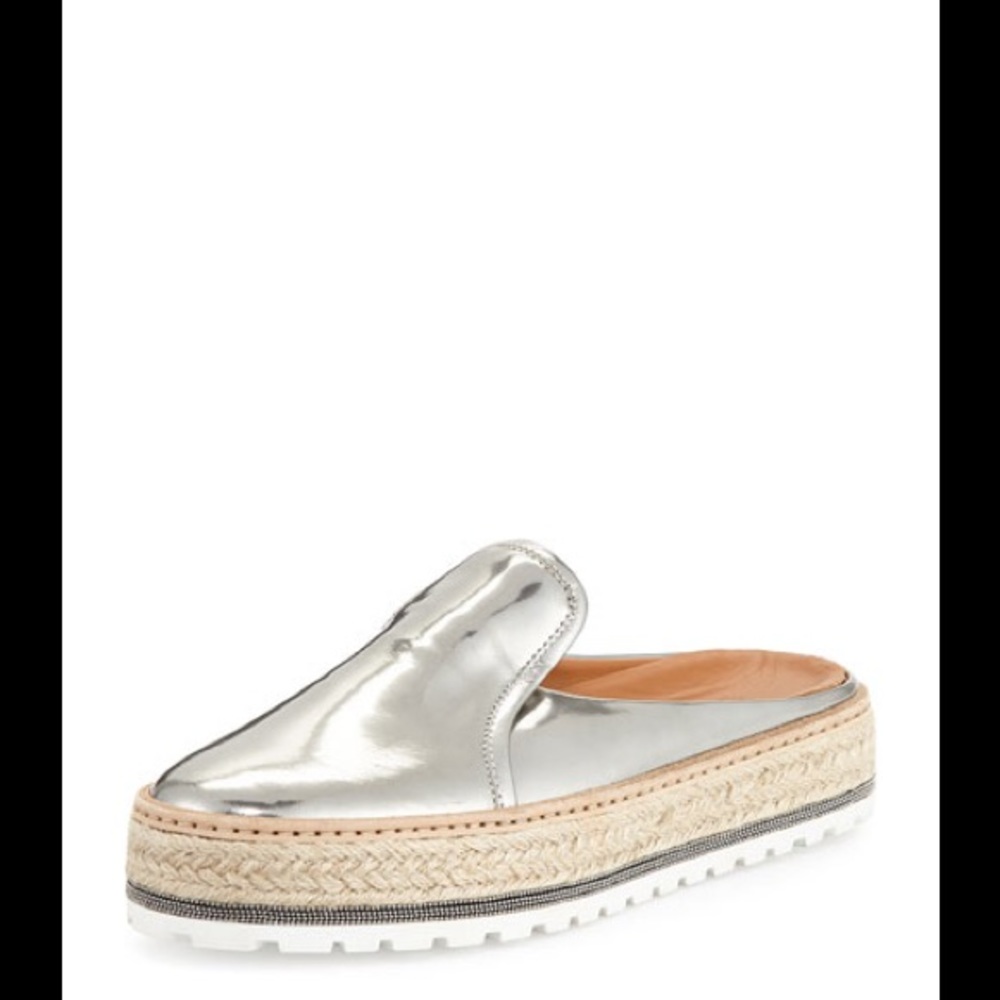 Brunello Cucinello Platform Espadrille Silver Mule